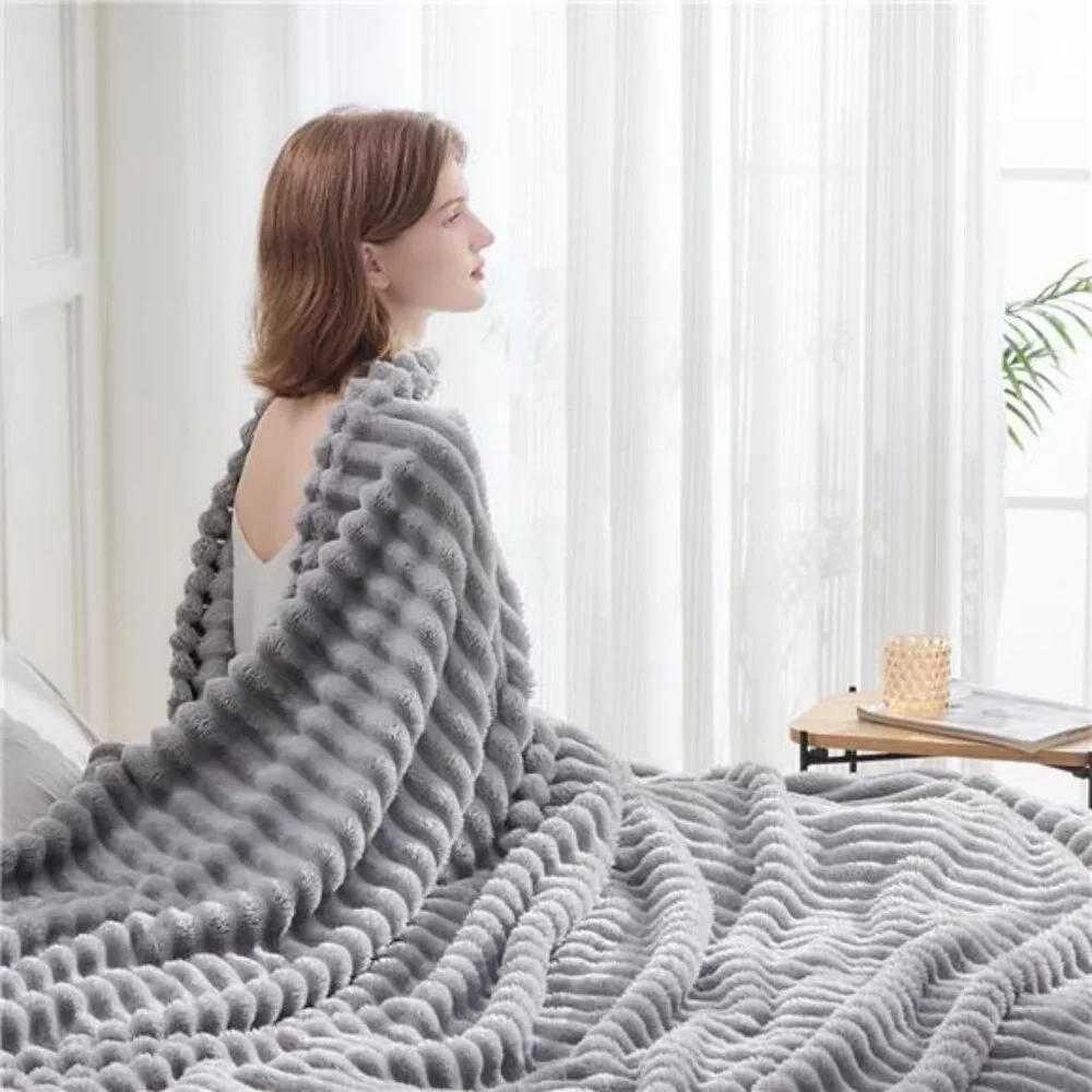 Super Soft Throw Blanket Lavender Ribbed Premium Silky Flannel Fleece 50